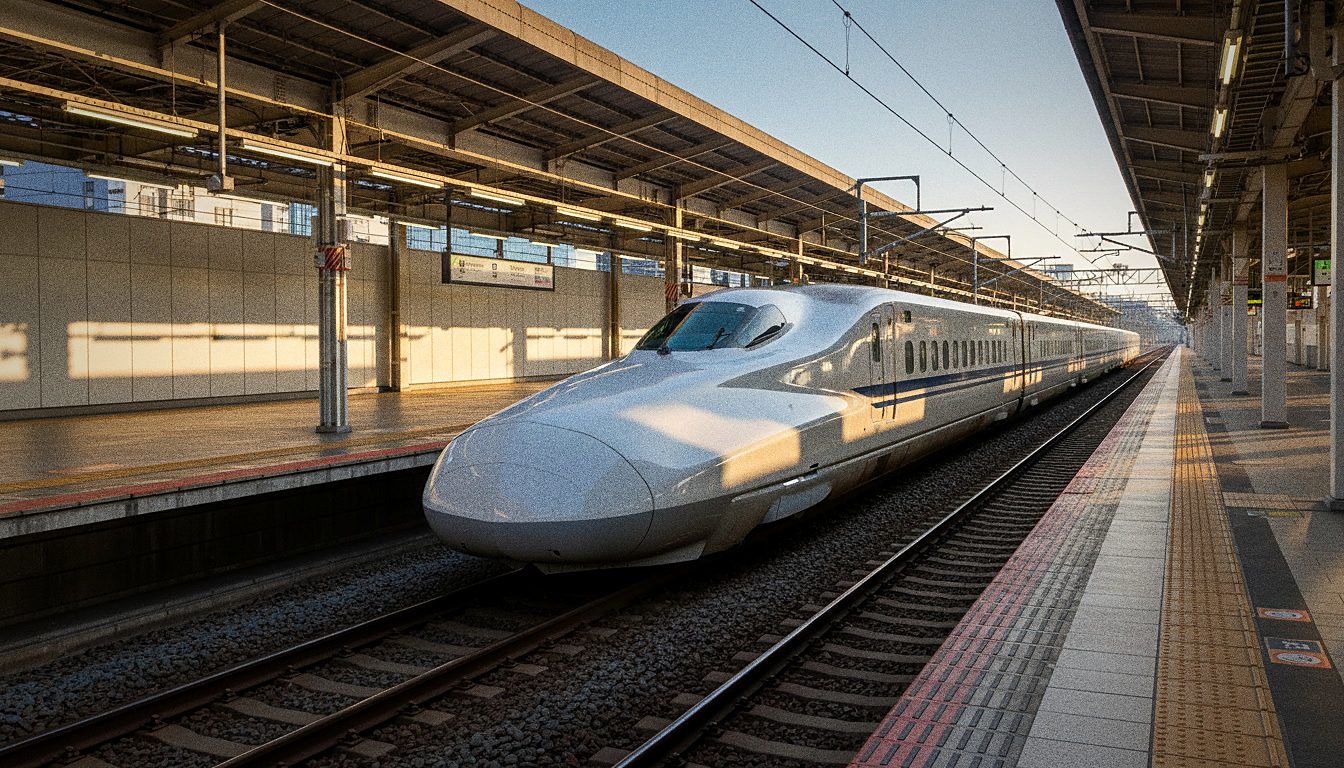 Shinkansen Nozomi N700 en gare de Tokyo tôt le matin